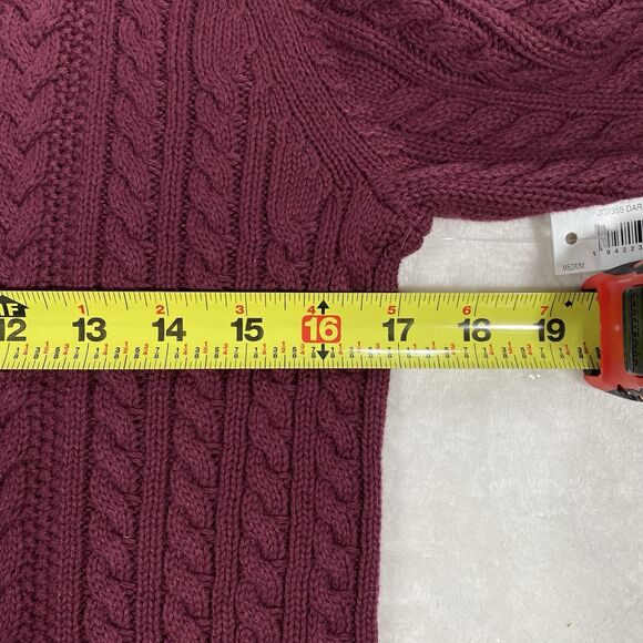 Women's Sz M Cotton Cable Knit Sweater Dark Burgundy Old Money Preppy Brand New - Picture 6 of 8